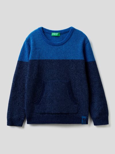 Benetton Chenille Kangaroo Pocket Truien Kinderen Blauw | BE576340