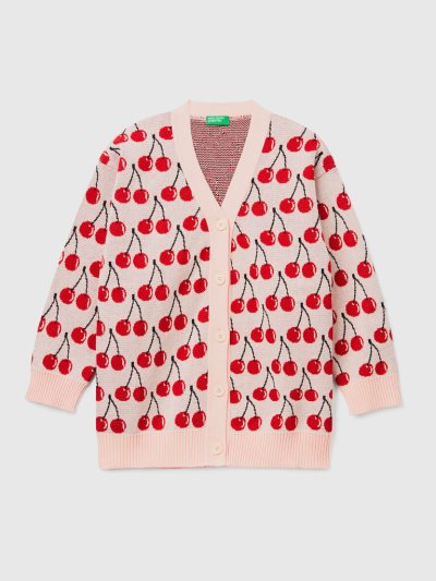 Benetton Cherry Pattern Cardigan Kinderen Roze | BE032877