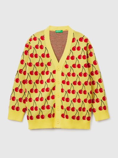 Benetton Cherry Pattern Cardigan Kinderen Geel | BE560118