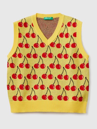 Benetton Cherry Pattern Gilet Kinderen Geel | BE791168