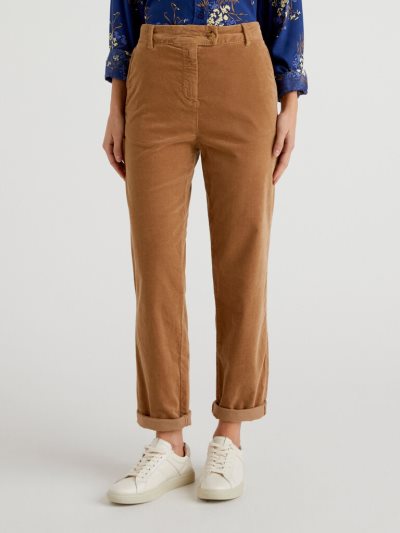 Benetton Chino Velvet Chinos Dames Camel | BE453427