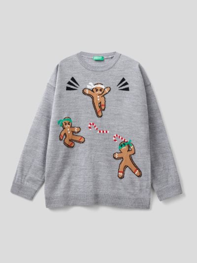 Benetton Christmas Inlay Truien Kinderen Grijs | BE039953