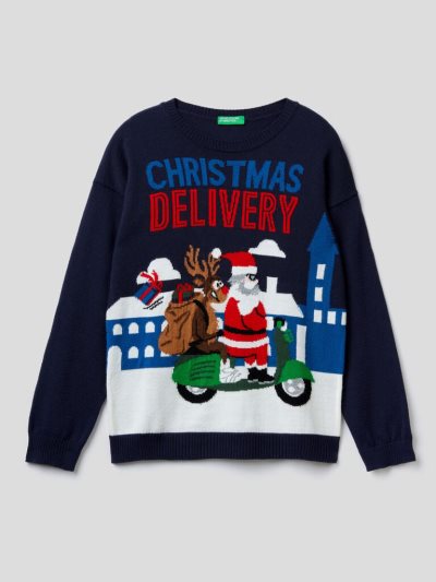 Benetton Christmas Inlay Truien Kinderen Donkerblauw | BE368025