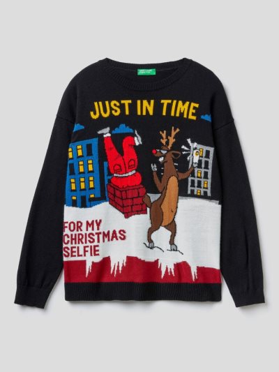 Benetton Christmas Inlay Truien Kinderen Zwart | BE373144