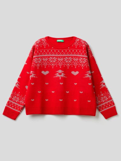 Benetton Christmas Inlays Truien Kinderen Rood | BE336083