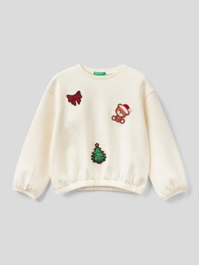 Benetton Christmas Patch Sweatshirt Kinderen Wit | BE021065