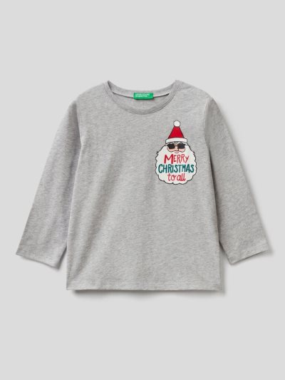 Benetton Christmas Print Long Sleeve T-shirts Kinderen Grijs | BE307496