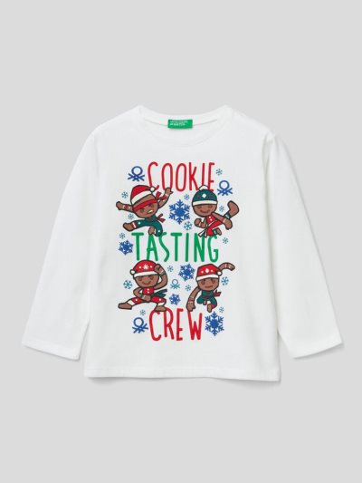 Benetton Christmas Print Long Sleeve T-shirts Kinderen Wit | BE688090