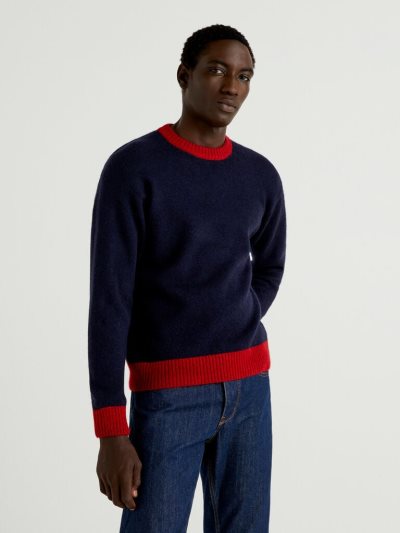 Benetton Clashing Detail Crew Neck Sweaters Heren Donkerblauw | BE414826