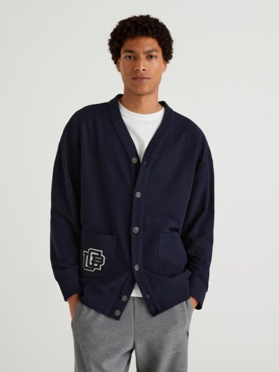 Benetton College-style Sweat Cardigan Heren Donkerblauw | BE503163