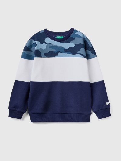 Benetton Color Block Camouflage Print Sweatshirt Kinderen Donkerblauw | BE671868