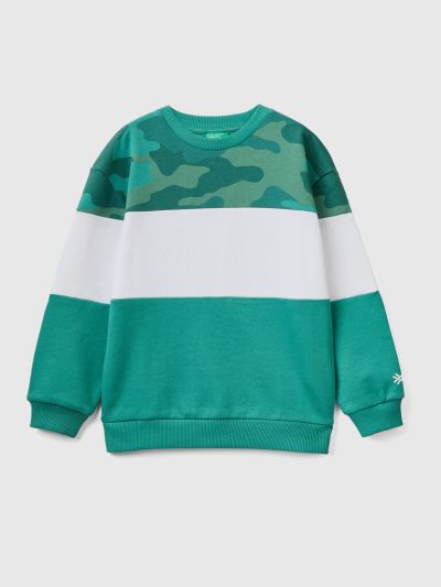 Benetton Color Block Camouflage Print Sweatshirt Kinderen Donkergroen | BE673425