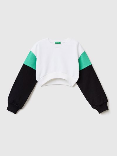 Benetton Color Block Cropped Sweatshirt Kinderen Wit | BE557508