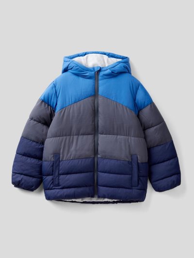 Benetton Color Block Hood Padded Jackets Kinderen Blauw | BE155970