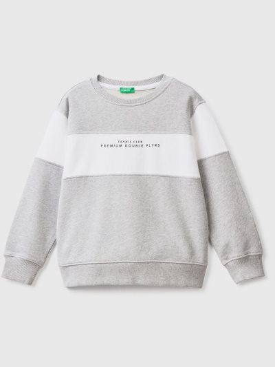 Benetton Color Block Print Sweatshirt Kinderen Lichtgrijs | BE394325