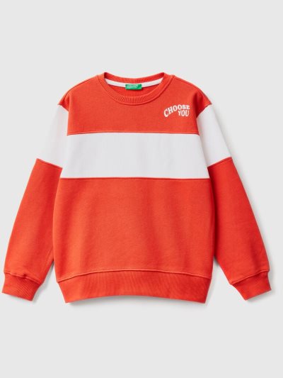 Benetton Color Block Print Sweatshirt Kinderen Rood | BE718844