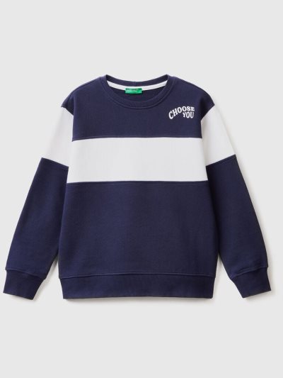 Benetton Color Block Print Sweatshirt Kinderen Donkerblauw | BE899720