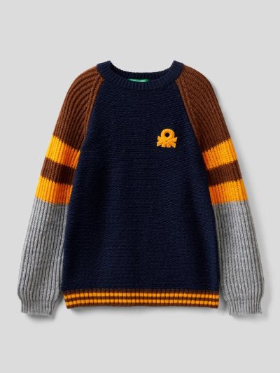 Benetton Color Block Truien Kinderen Donkerblauw | BE761201