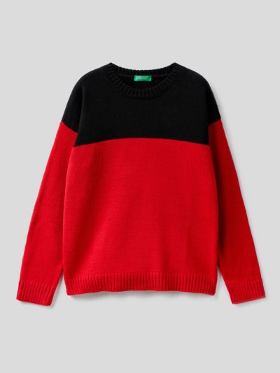 Benetton Color Block Wol Blend Truien Kinderen Rood | BE037316