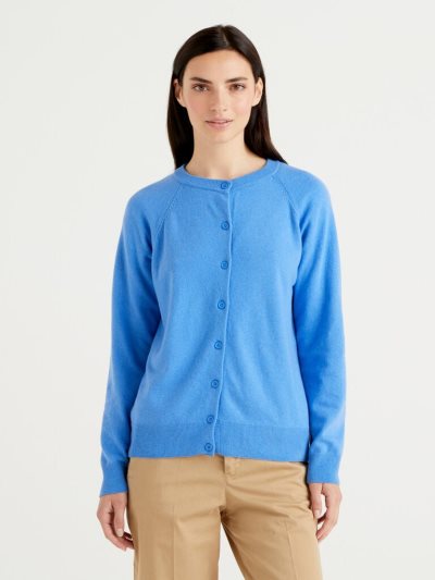 Benetton Cornflower Blue Wol Blend Cardigan Dames Turquoise | BE169691