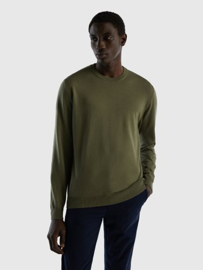 Benetton Crew Neck 100% Katoenen Truien Heren Groen | BE127101