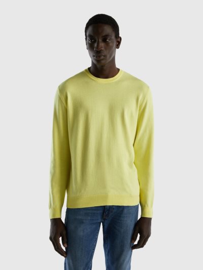 Benetton Crew Neck 100% Katoenen Truien Heren Geel | BE287275