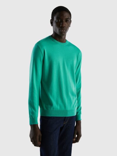 Benetton Crew Neck 100% Katoenen Truien Heren Groen | BE385719