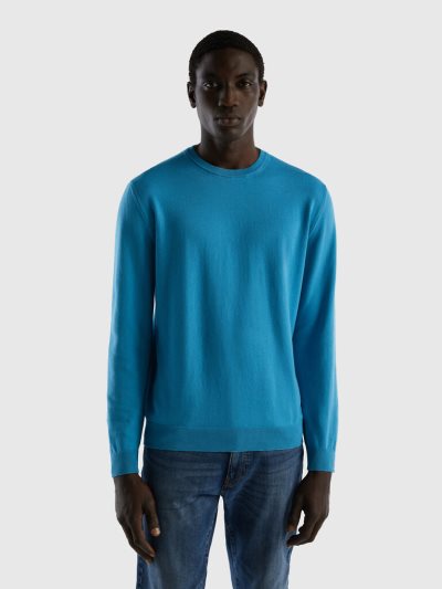 Benetton Crew Neck 100% Katoenen Truien Heren Blauw | BE808913