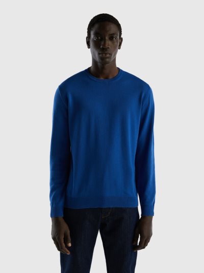 Benetton Crew Neck 100% Katoenen Truien Heren Blauw | BE988657