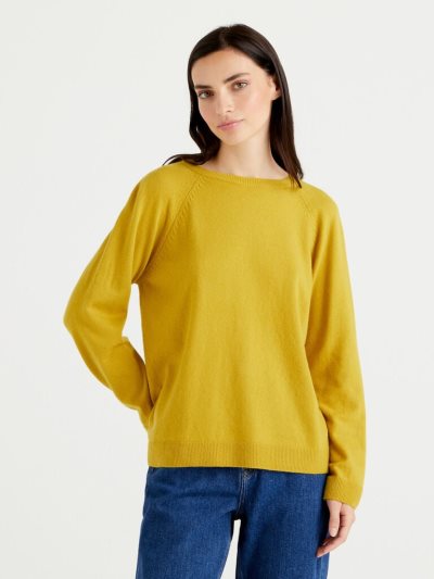 Benetton Crew Neck Cashmere And Wol Blend Truien Dames Geel | BE413369