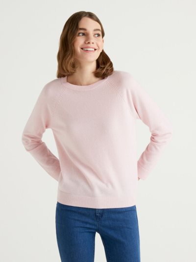 Benetton Crew Neck Cashmere And Wol Blend Truien Dames Roze | BE439114