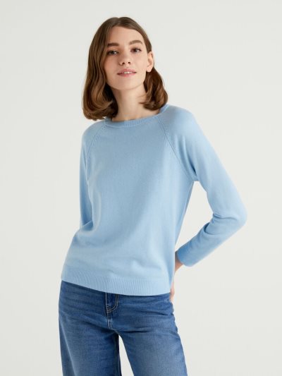 Benetton Crew Neck Cashmere And Wol Blend Truien Dames Lichtblauw | BE925111