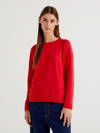 Benetton Crew Neck Cashmere And Wol Blend Truien Dames Rood | BE957656