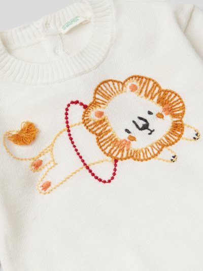 Benetton Crew Neck Embroidery Truien Kinderen Wit | BE768702