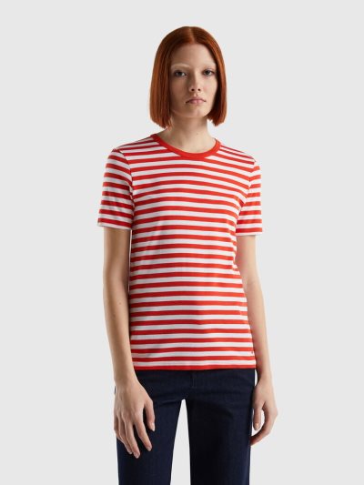 Benetton Crew Neck Gestreept Short Sleeve T-shirts Dames Rood | BE053225