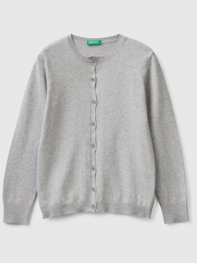 Benetton Crew Neck Katoenen Blend Cardigan Kinderen Lichtgrijs | BE158131