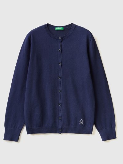 Benetton Crew Neck Katoenen Blend Cardigan Kinderen Donkerblauw | BE291009