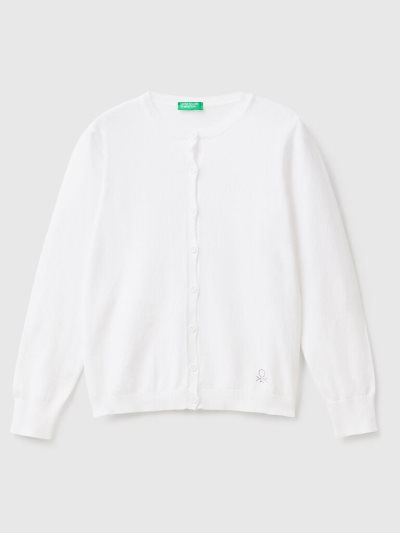 Benetton Crew Neck Katoenen Blend Cardigan Kinderen Wit | BE345470