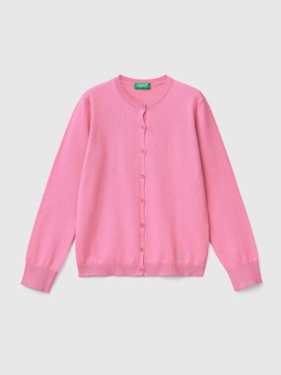 Benetton Crew Neck Katoenen Blend Cardigan Kinderen Roze | BE865787