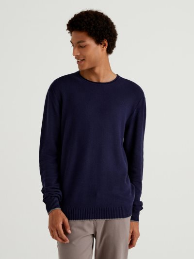 Benetton Crew Neck Katoenen Blend Truien Heren Donkerblauw | BE015916