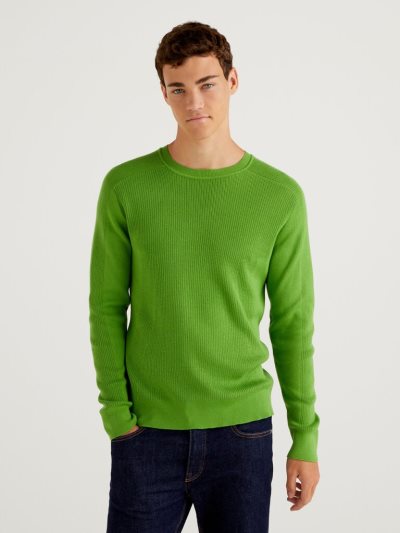 Benetton Crew Neck Katoenen Blend Truien Heren Lichtgroen | BE106728