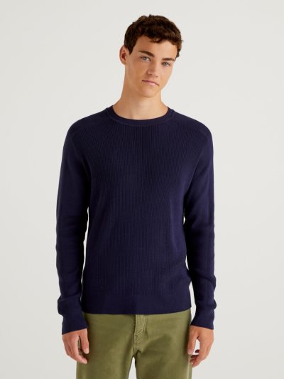 Benetton Crew Neck Katoenen Blend Truien Heren Donkerblauw | BE251941