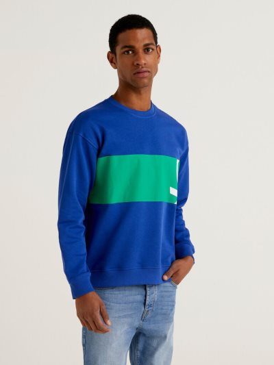 Benetton Crew Neck Logo Print Sweatshirt Heren Blauw | BE070475