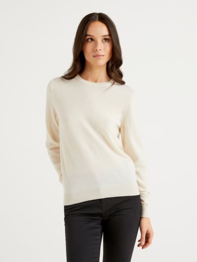 Benetton Crew Neck Merino Wol Truien Dames Room Wit | BE874793