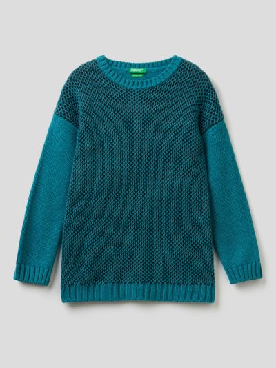 Benetton Crew Neck Mesh Truien Kinderen Lichtblauw | BE267873