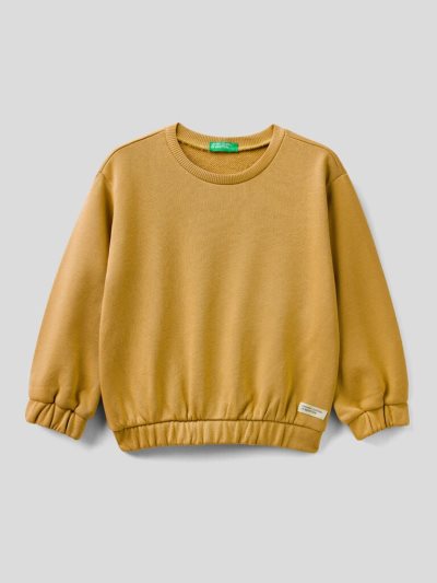 Benetton Crew Neck Organic Katoenen Sweatshirt Kinderen Mosterdgeel | BE830911