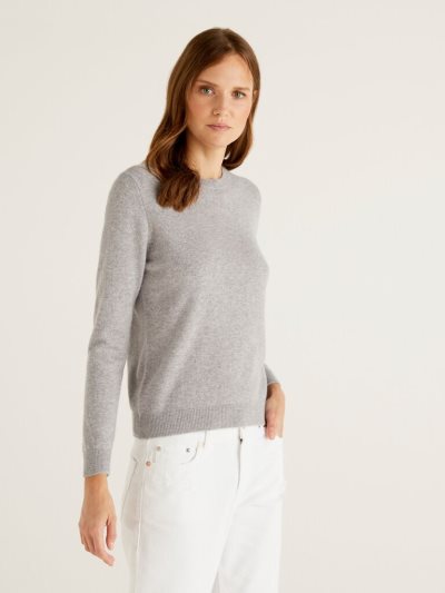 Benetton Crew Neck Pure Cashmere Truien Dames Grijs | BE373943