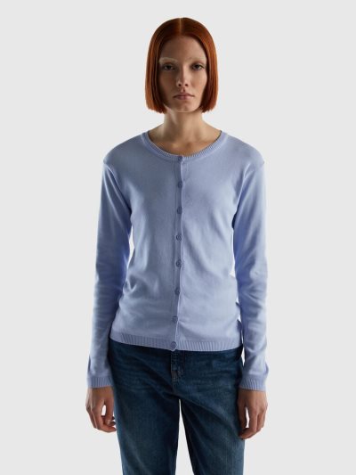 Benetton Crew Neck Pure Katoenen Cardigan Dames Lavendel | BE014539