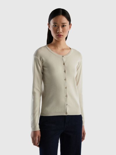 Benetton Crew Neck Pure Katoenen Cardigan Dames Beige | BE060114