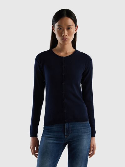 Benetton Crew Neck Pure Katoenen Cardigan Dames Donkerblauw | BE095792